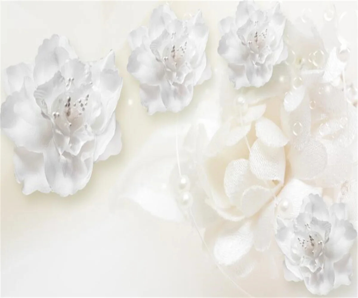 

Custom size mural white silk flower mural home decoration living room bedroom TV background wall hanging painting 3d wallpapre