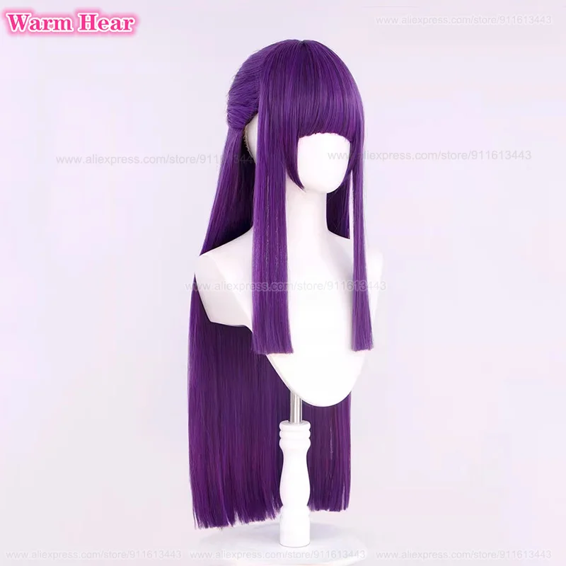 Parrucca Cosplay felce di alta qualità Anime viola nero 80cm capelli lunghi lisci con parrucche sintetiche resistenti al calore copricapo + cappuccio parrucca