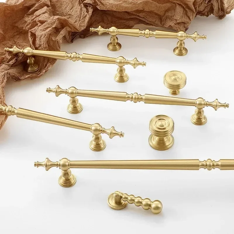 Golden Luxury Kitchen Cabinet Handles French Solid Brass Handles for Furniture Drawer Dresser Wardrobes Shoe Cabinets Door Pulls