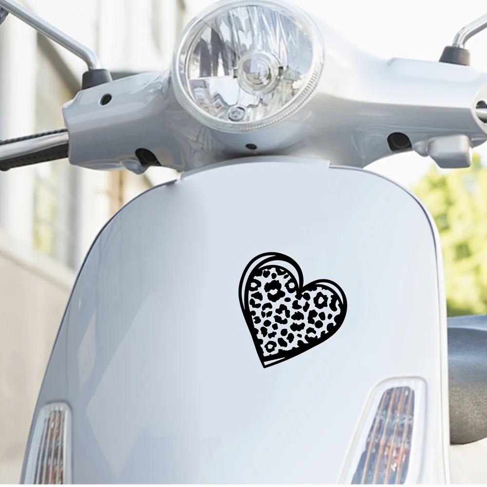 

White Pattern Decorative Decal For Car, Laptop & Scooter Leopard Print Heart Sticker - Black