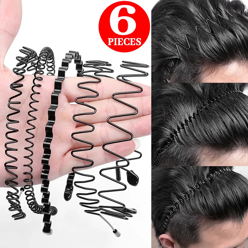 

6/1pcs Fashion Metal Hair Band for Men Women Unisex Black Waved Hair Head Hoop Sports Headband Hairband Hair Accessories
