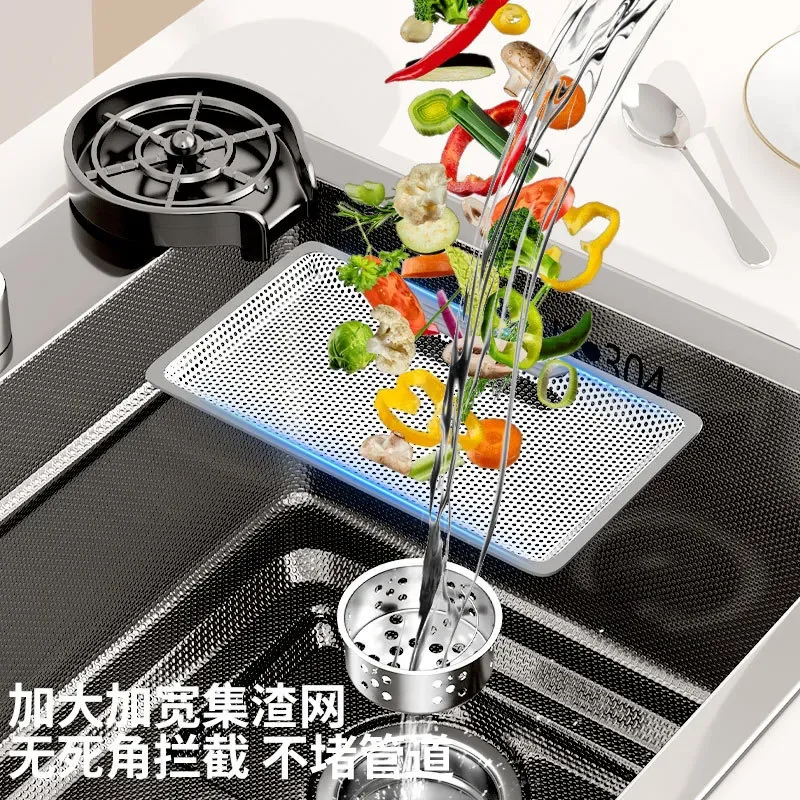 26 304 Stainless Steel Kitchen Sink Single Bowl Large Capacity Rice Grain Design Vegetable Washing Basin Household Slag