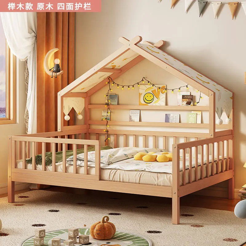 Letto da principessa per ragazza Be D per bambini in legno massello completo piccolo con rimorchio guardrail per uso domestico letto singolo per bambini casa sull'albero per ragazzi Be D