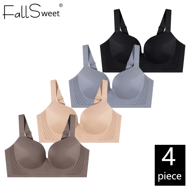 FallSweet 4PCS Wireless Plus Size Push Up Bra for Women Full Coverage With Large Breasts Small Breasts Full Coverage Lingerie