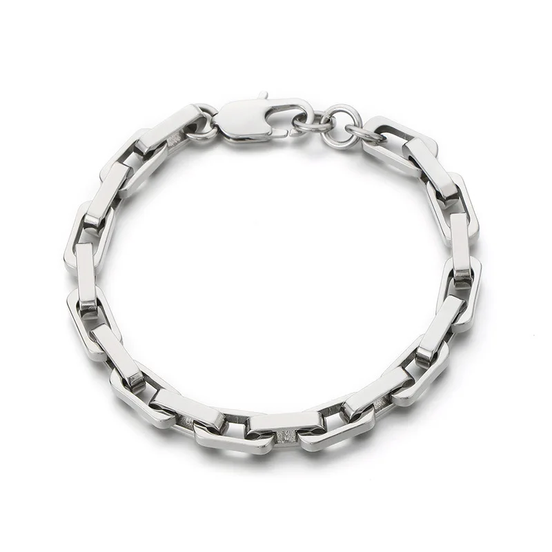 Unisex Large 6MM Box Link Chain Necklace & Bracelet Jewelry Set - 18 Inch  /8inch  Silver
