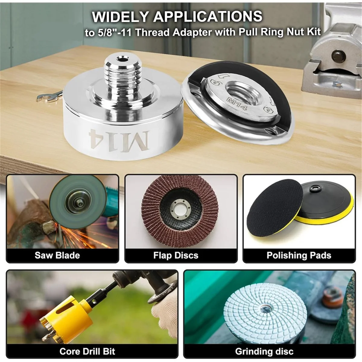 A83Z Universal Angle Grinder Mandrel Conversion Kit M14 Shafts with Flange Nut for X Angle Grinder Flange Nut Set