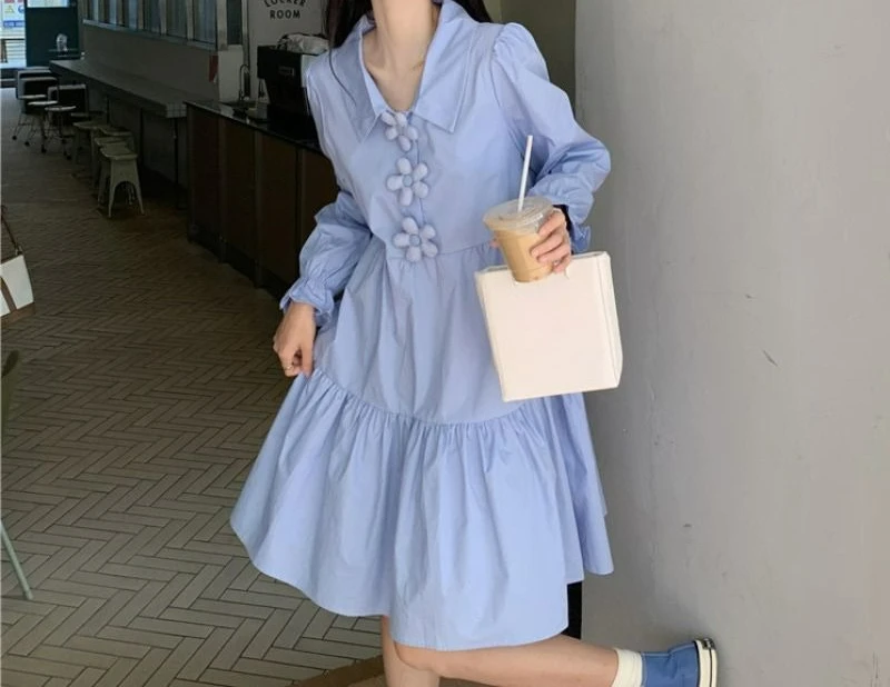 

2026 New Big Pendulum A-shaped Skirt Small Fresh Clothes Solid Color Temperament Dress Women's Spring and Autumn