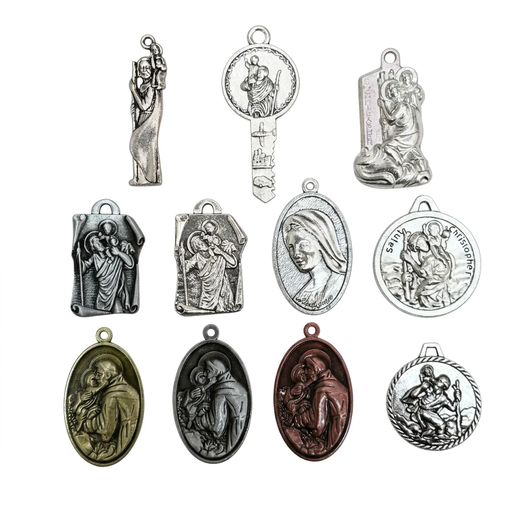 5Pcs St. Christopher Travel Protection Charms 5Pcs Vintage Zinc Alloy DIY Necklace Keychain Religious Gift