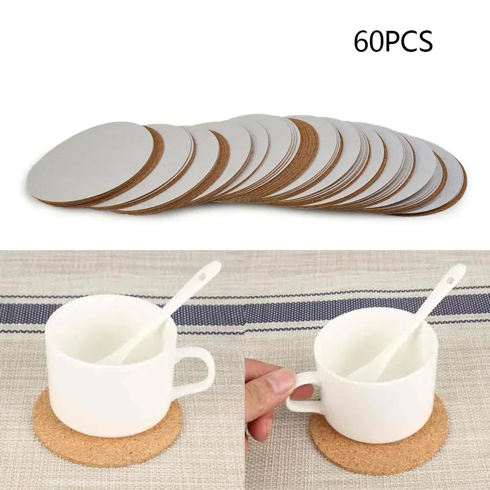 60pcs Self-Adhesive Cork Coasters Cork Mats Cork Backing Sheets For Coasters DIY Table Mat Table Decoration & Accessories