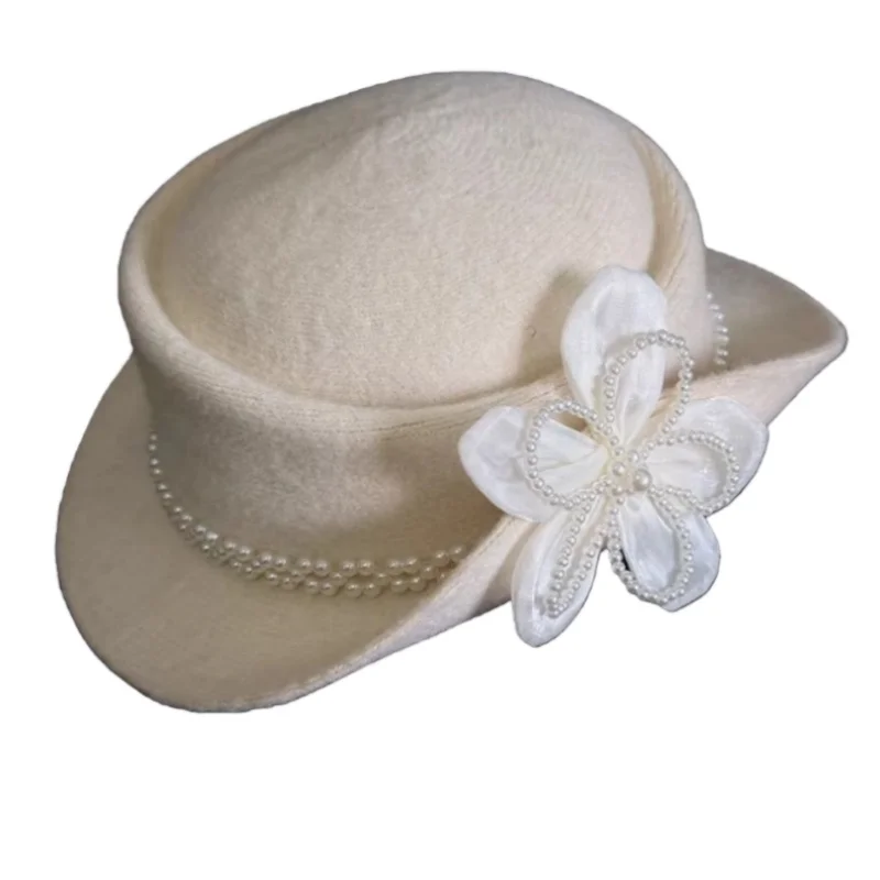 Temperament Style Knitted Flower Top Hats Women's Elegant High-end Cap Autumn and Winter Retro Casual Basin Hat