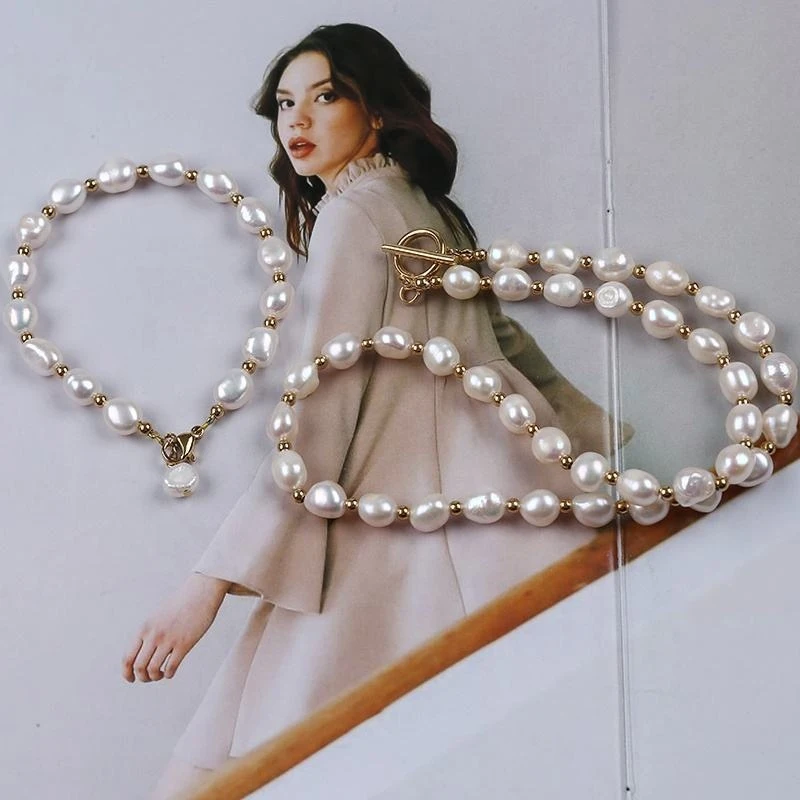 -8Mm Natural White Baroque Freshwater Pearl Jewelry Set Fashion Necklace Bracelet