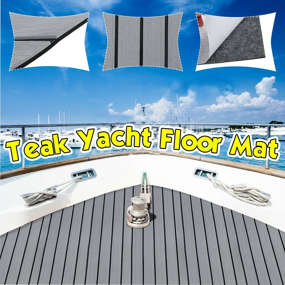 EVA Foam Boat Deck Mat 2400x900x6mm Marine Flooring Carpet Yacht Self Adhesive Vehicle Pad Grey with Black Stripes