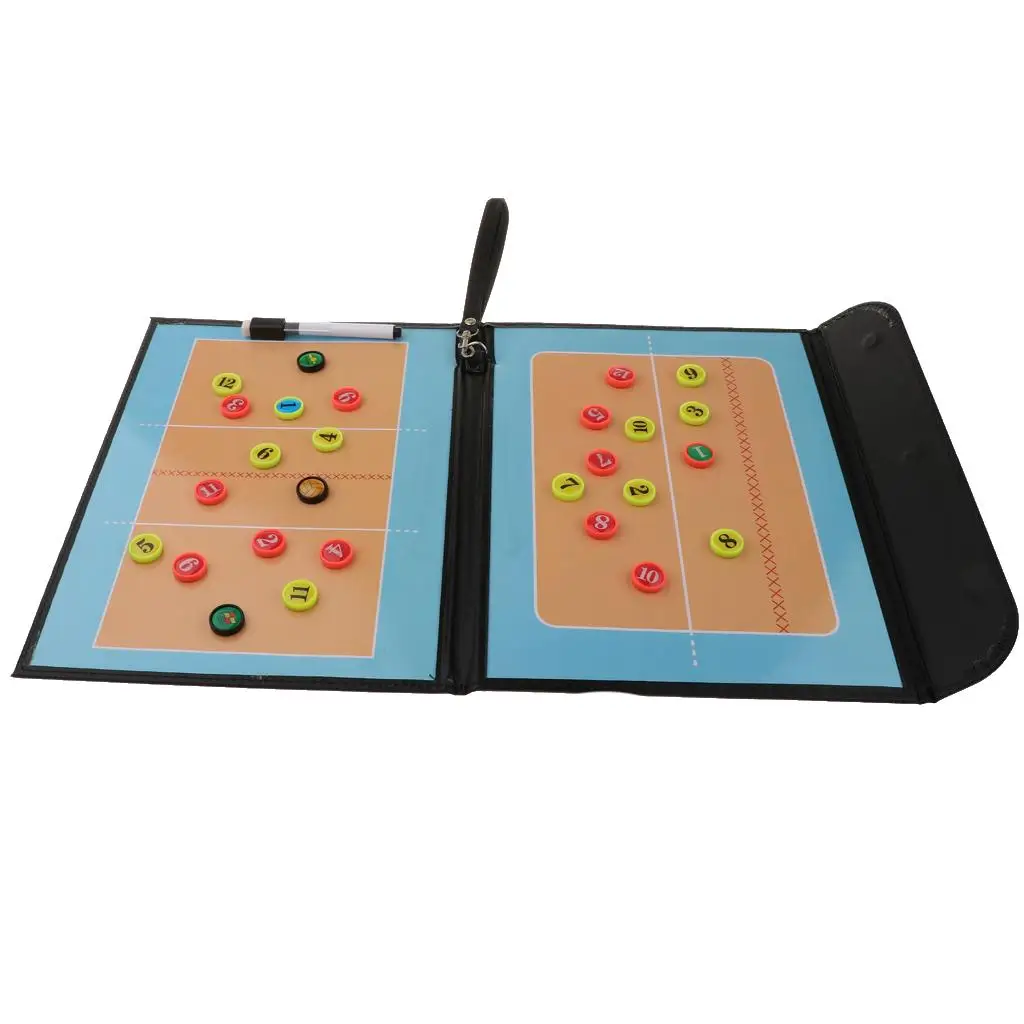 Foldable Volleyball Coaching Board Erasable Magnetic Clipboard PU Tool for Training and Match Planning