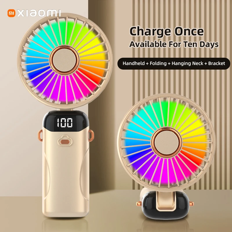 مروحة Xiaomi المحمولة القابلة للطي مع شاشة LED رقمية ذكية ملونة 6 مستويات هواء بارد بطارية طويلة جدًا عمر الرقبة معلقة مروحة جديدة