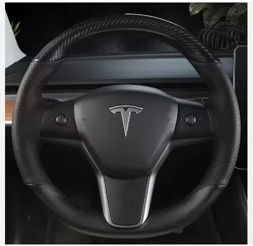 Luxury Custom Fit Tela Steering Wheel Cover Genuine Leather Hand-Stitched for Tesa Model X