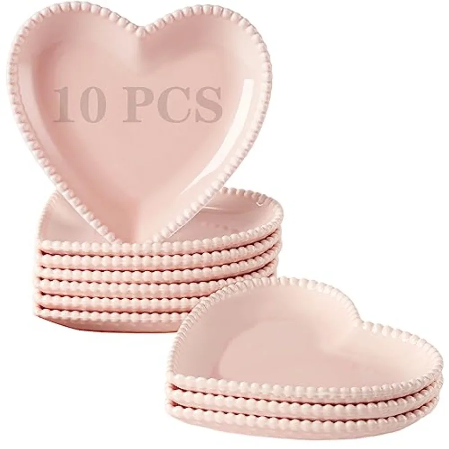 

Porcelain Appetizer Plates Set of 10 Heart Shape Small Dinner Plates Dessert Salad Plates Servg Dishes for Cake Snack Ice Cream