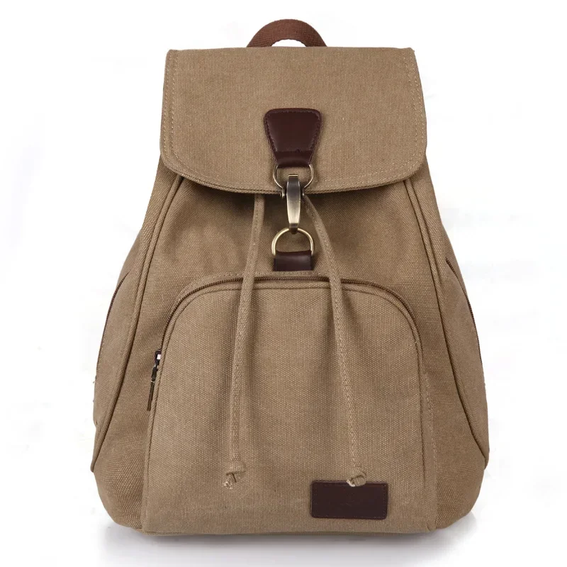 Vintage Canvas Backpack Women's Pure Cotton School Bag Travel Laptop Shoulder Bag Multi-Purpose Drawstring Bag for Men/Women
