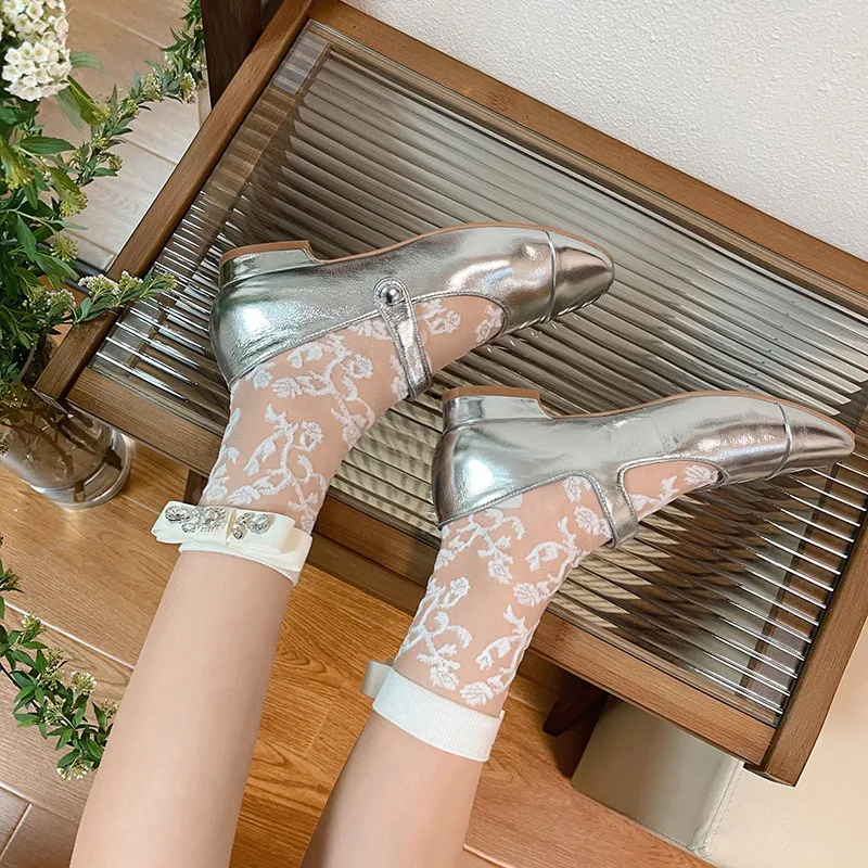 Millennium Y2K Full Diamond Rose Crystal Thin Style Socks Japanese Girls Glass Silk Transparent Summer Pile Socks