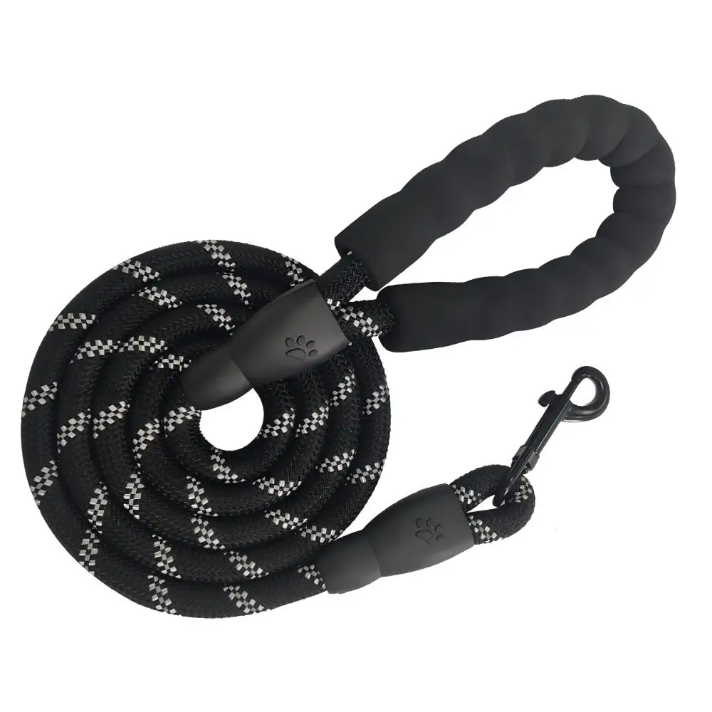 Reflective Nylon Dog Leash Padded Soft Handle Anti Pull Heavy Duty Rope Medium Large Dogs Night Walking Outdoor Pet Training