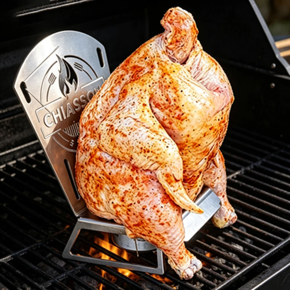 Beer Can Chicken Holder Stainless Steel Vertical Chicken Roaster Stand BBQ Grill Rack Outdoor Smoker Turkey Roasting Accessories