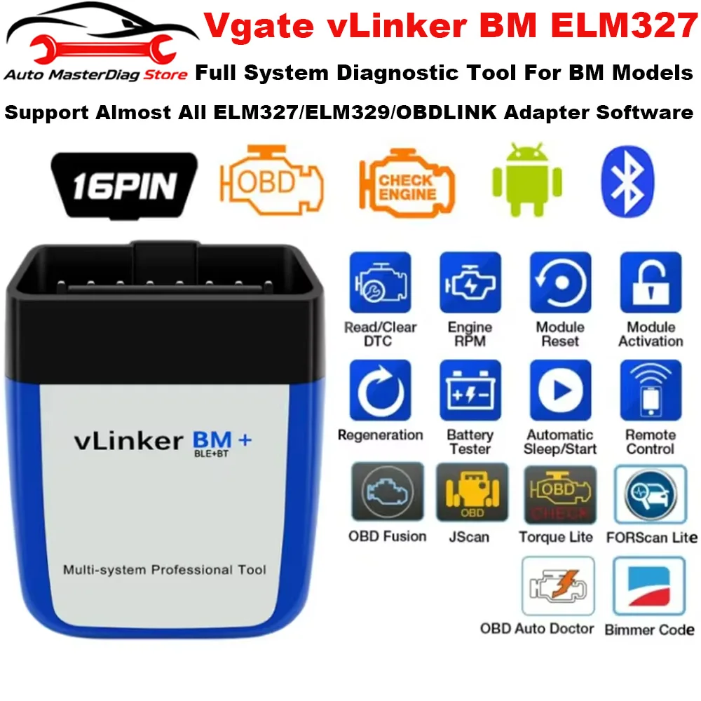 Vgate VLinker BM ELM327 For BMW Scanner Wifi Bluetooth 4.0 OBD2 OBD 2 Car Diagnostic Auto Scan Tool Bimmercode ELM 327 V1.5 V1 5
