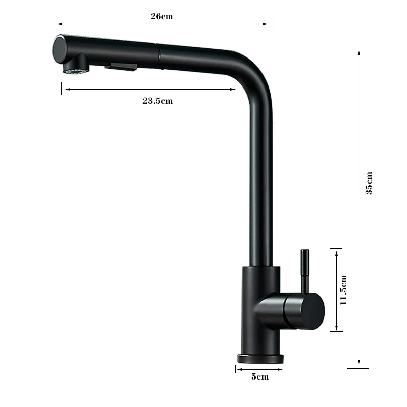 Buse de pulvérisateur de flux de rotation à 360 °, acier inoxydable, robinets chauds et froids pour évier de cuisine, robinet de centre commercial monté sur le pont, noir