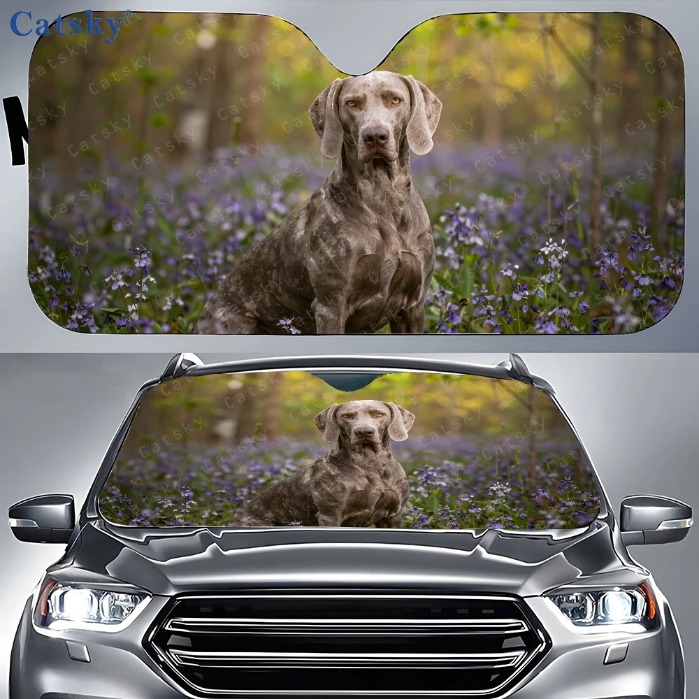 Perro Sentado En Un Campo De Campanillas En El Bosque, Parasoles Para Automóviles, Cubierta Solar Para Ventana Delantera De Automóvil, Parasol Para Automóvil
