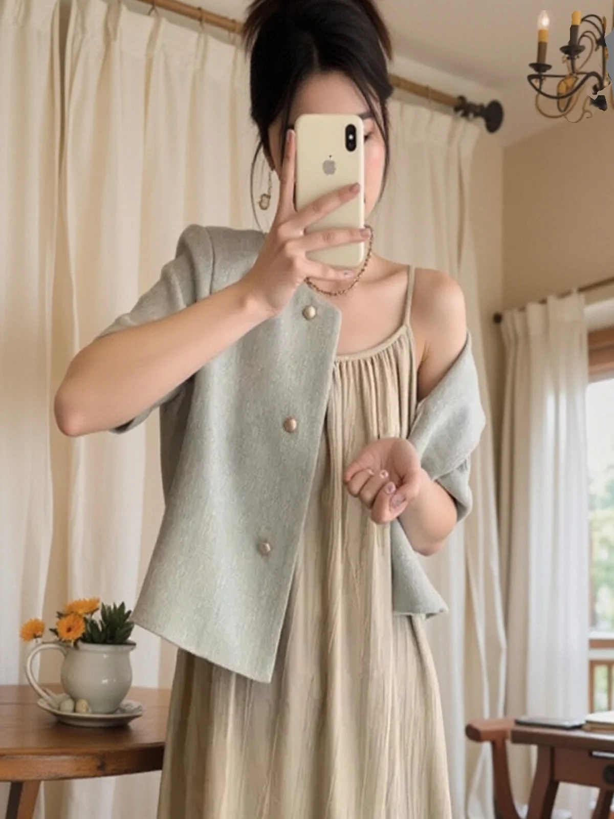 Cardigã Curto F E de Verão com Manga Curta, Design Fino, Sensação de Alta Qualidade, Botão Único, Gola Redonda ...