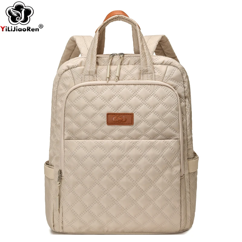 

Casual Plaid Backpacks Women Waterproof Nylon Daypack Ladies Shoulder Bag Lightweight Commuter School Bag Large Travel Rucksack