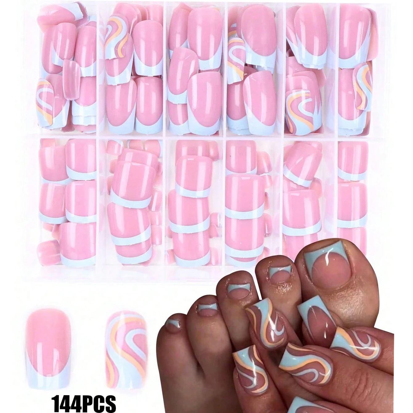 

288 шт. квадратные ногти и квадратные ногти на ногах с розовыми краями во французском дизайне подходят для профессиональных маникюрных салонов