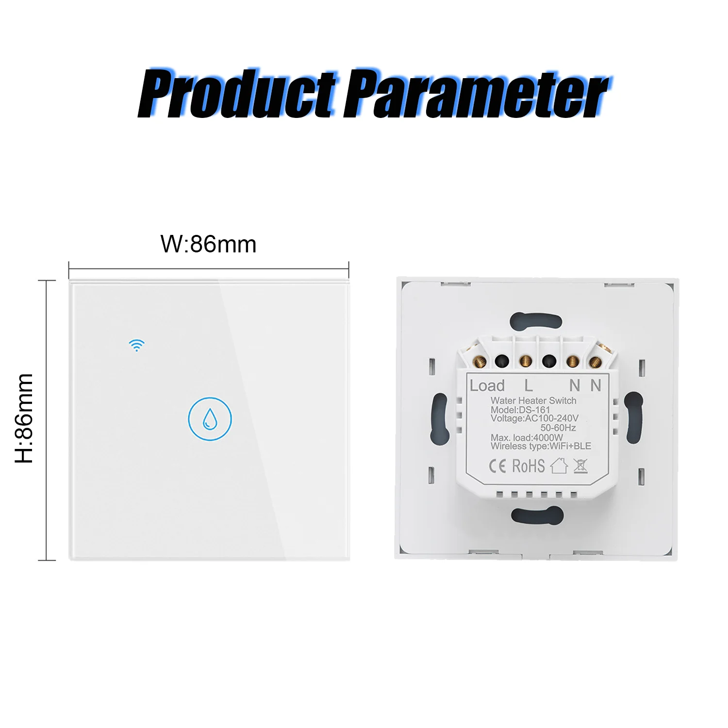 Calentador de agua inteligente con WiFi y Control remoto, interruptor inalámbrico de doble control táctil, temporizador de programación de la UE de 20A, funciona con Google, Alexa y Homekit