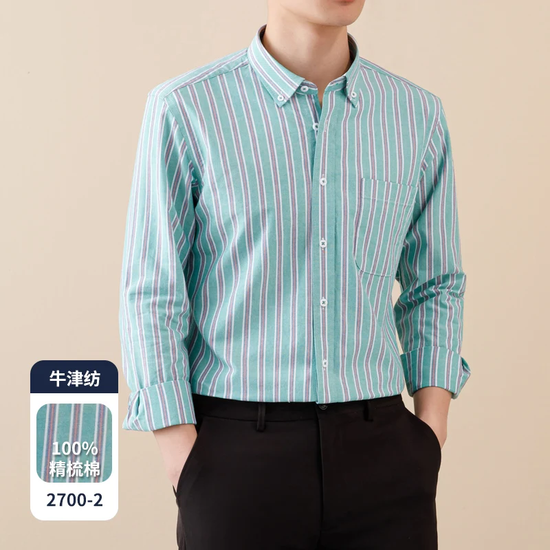 Quality New 100% Cotton Oxford Shirt Long Sleeve For Men's Social Dress Shirts Soft Comfortable Regular Fit Casual Man Clothing
