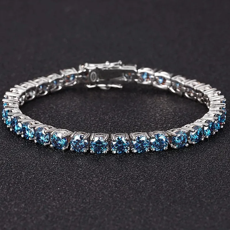 

Kryos Jewelry Luxury Solid Platinum PT950 Women's 3mm Royal Blue Moissanite Diamond Bracelet Tennis Bracelet