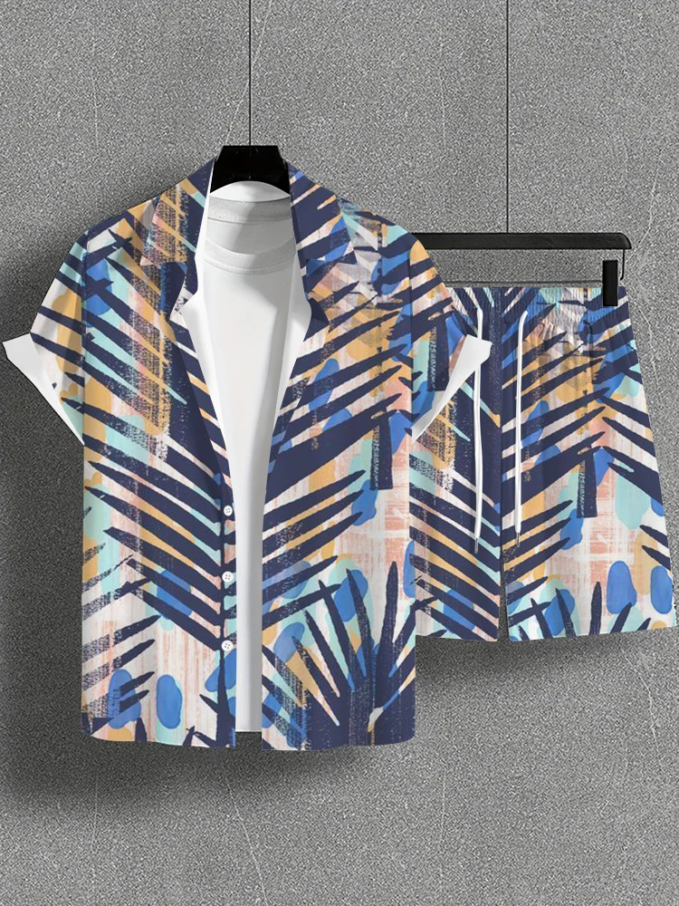 Camiseta Hawaiana de manga corta para hombre, traje de playa informal, estampado 3D de árbol de coco, conjunto de 2 piezas