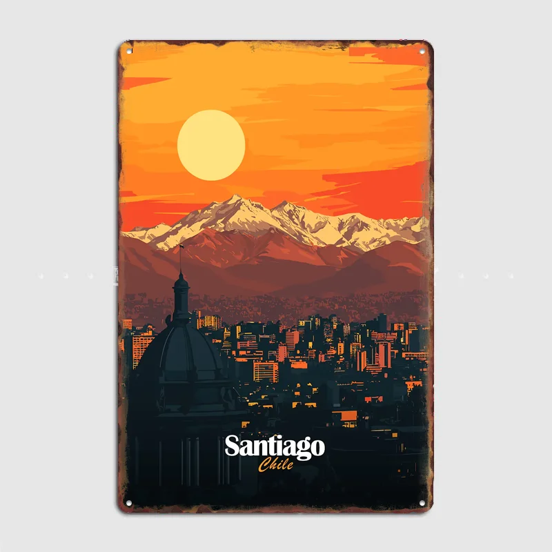 Santiago, Chile Sunset Travel Scenery Posters Retro Garage Club Bar Indoor Wall Vintage Poster Room Decoration Home Decor