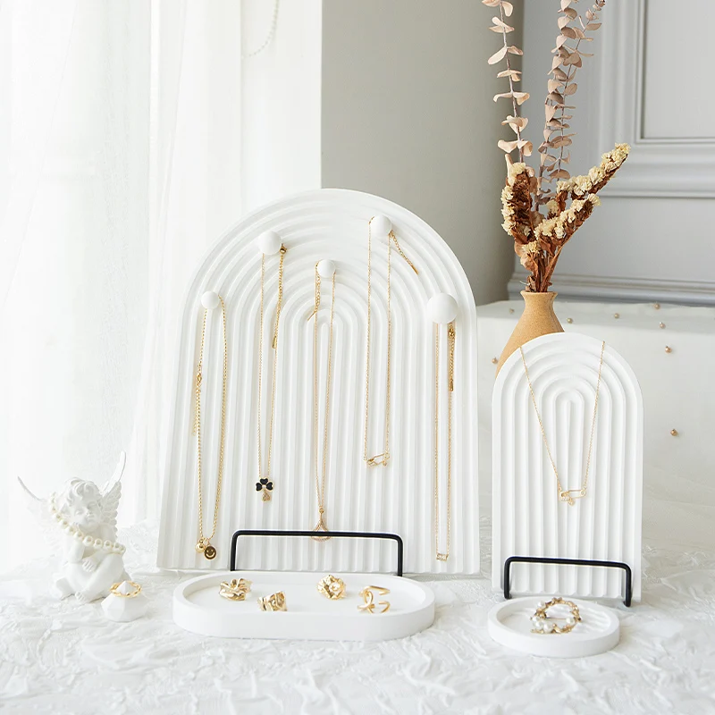 White Jewelry Display Stand High-Density Gypsum Multi-Level Organizer for Bracelets/Rings/Necklaces Photo Studio Equipment