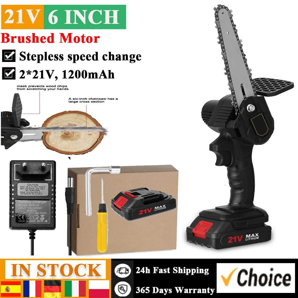 6 Inch 21V (Two Battery) Portable Mini Electric Infinitely Variable Speeds Pruning Saws Rechargeable Small Wood Spliting Brush