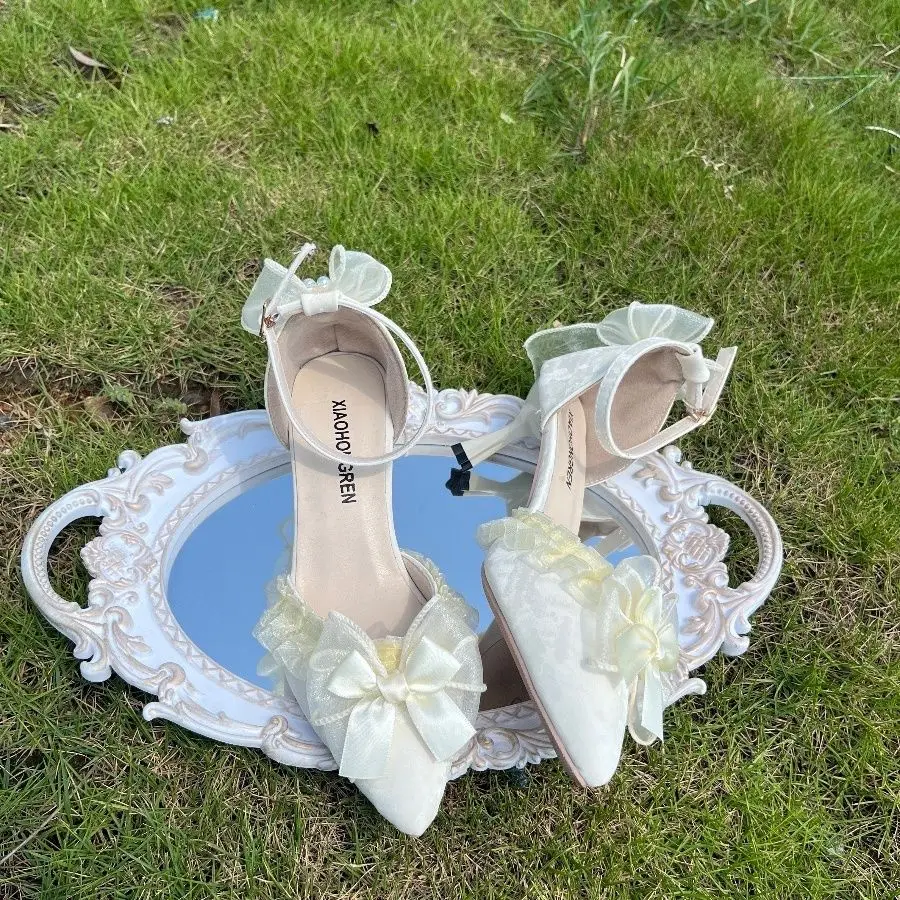 Eleganckie sukienki damskie damskie buty ślubne panna młoda kokarda gruby obcas Lolita buty damskie luksusowe buty na niskim obcasie