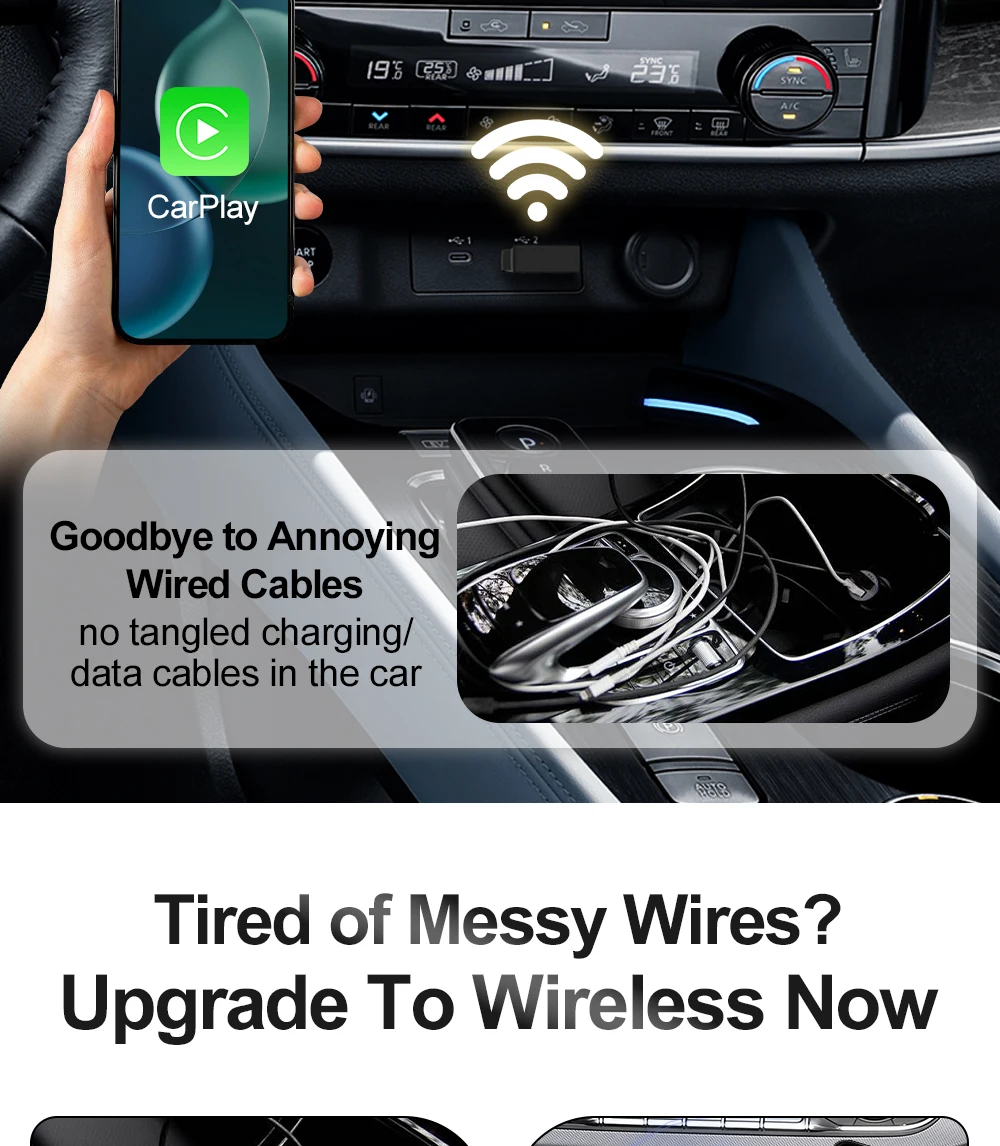 X-YUNS 2026 2-in-1 Kabelgebundener zu Kabelloser CarPlay und Android Auto Mini-Adapter 5GHz WiFi5 für 99% der Original Kabelgebundenen CarPlay/Auto-Fahrzeuge – Detail 6