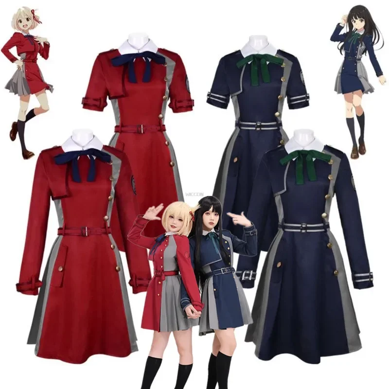 Anime Lycoris Recoil Cosplay Costume Nishikigi Chisato Inoue Takina Cosplay Dress Uniform Wig Suit Halloween Costumes for Women