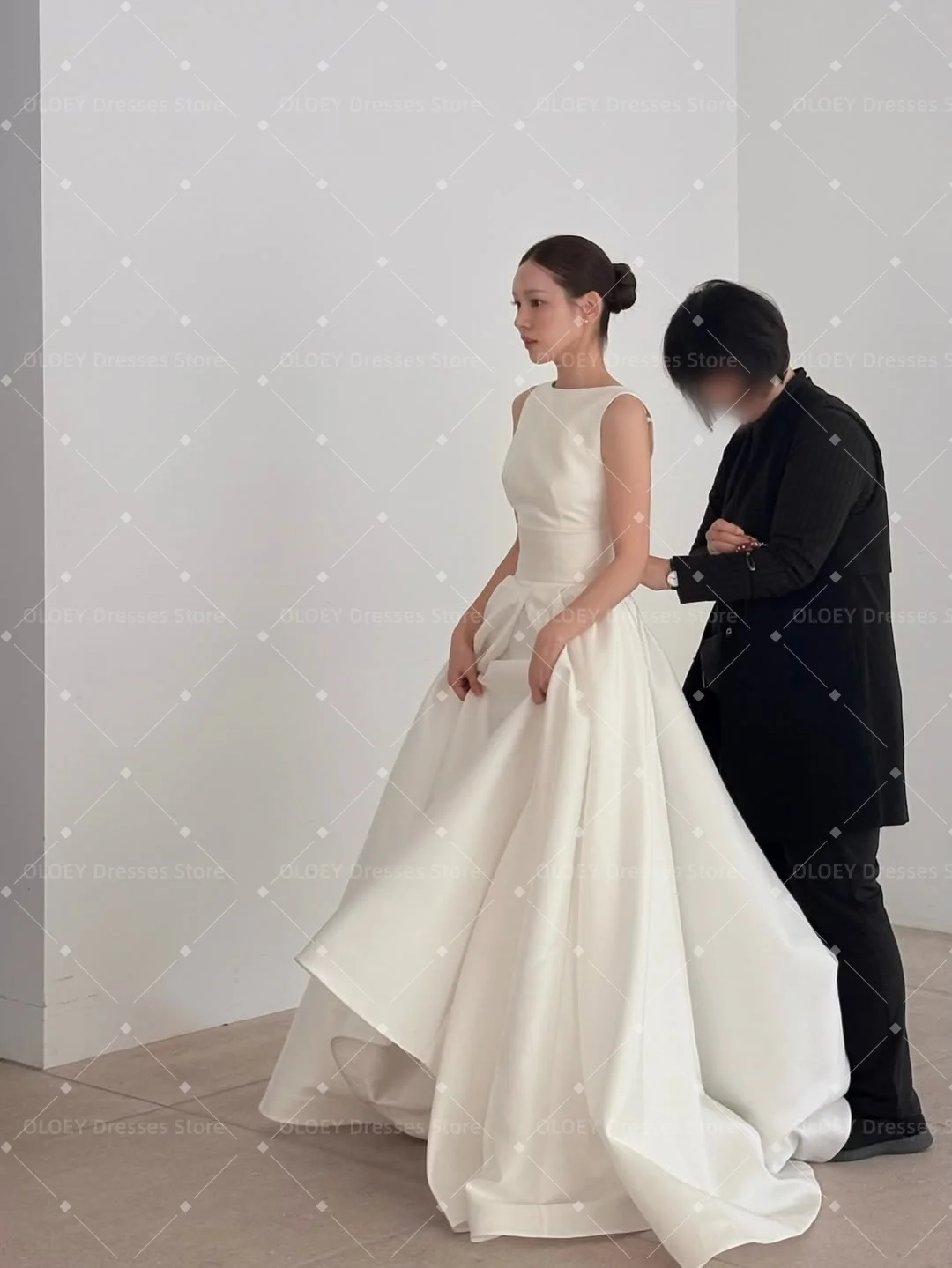 OLOEY Simple Floor Length Korea Wedding Photo Shoot Dresses O Neck Sleeveless Corset Bridal Gown Custom Made 웨딩드레스 2025