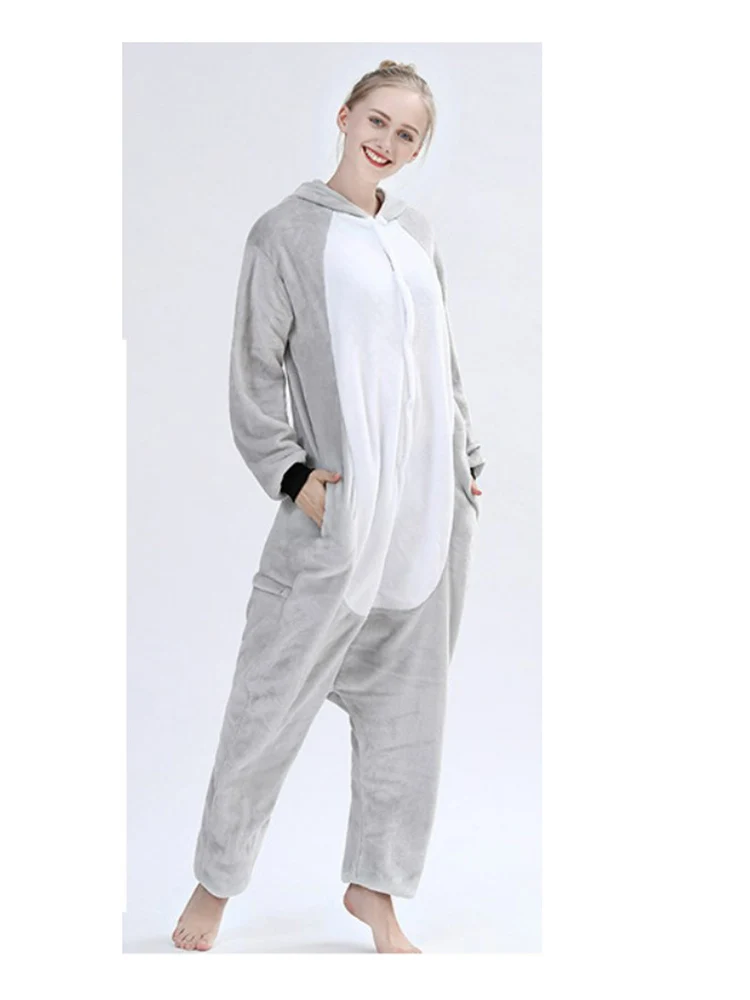 Gray Koala Sleepwear Pajamas Animal Cosplay Costume Flannel Pijama Warm Winter Night Wears Pajama Sets