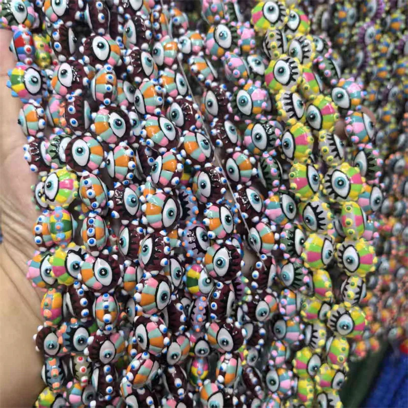 14MM Hand Drawn Double-side Oil Drop Devil Eye Flat Round Glass Beads Loose Beads Handmade For Jewelry Making DIY Accessories