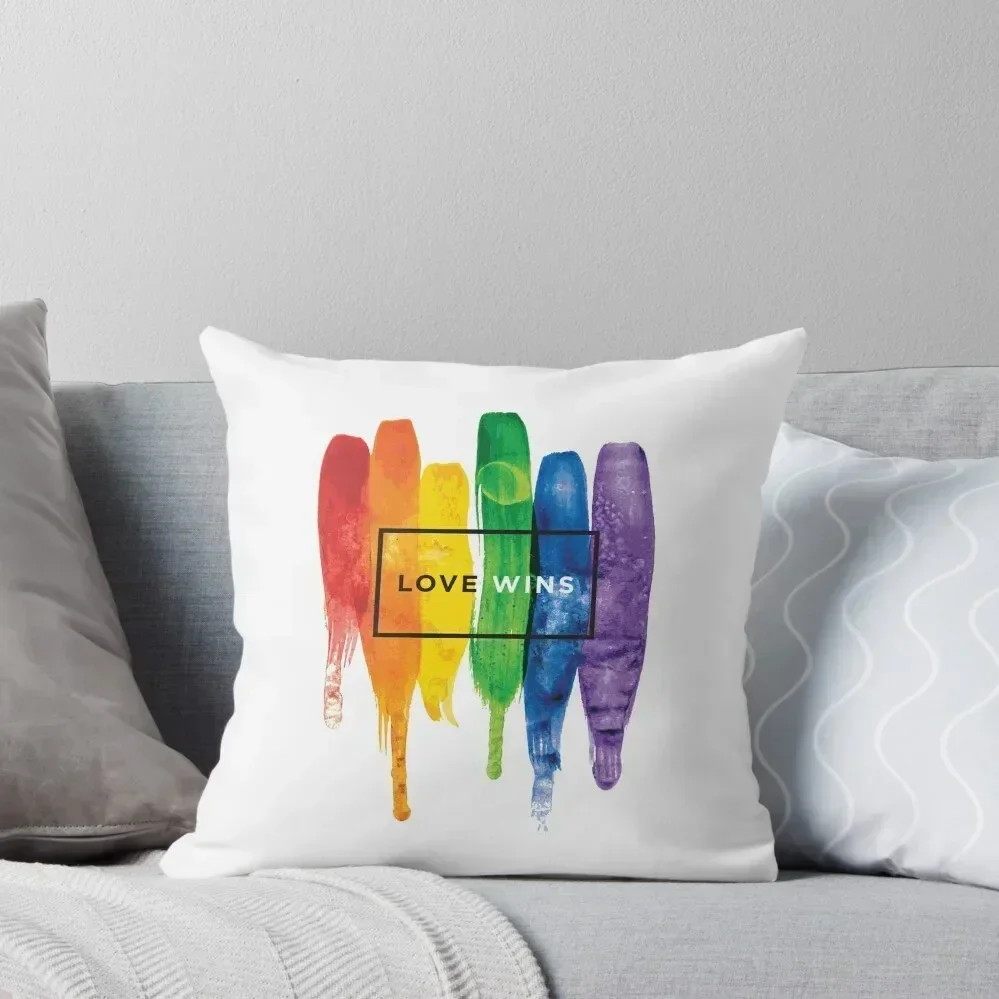 Watercolor LGBT Love Wins Rainbow Paint Typographic Throw Pillow Pillowcases Decorative Cushion pillow