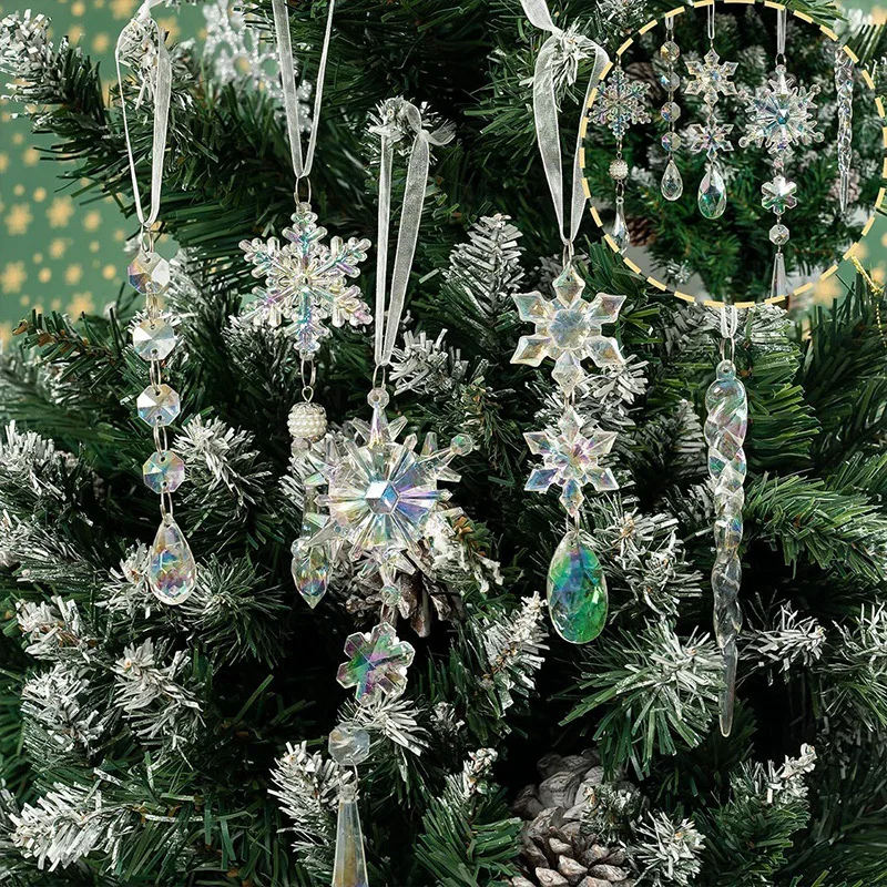 Christmas Wind Chimes Acrylic Crystal Pendant Sun Catcher Snowflake Pendant Christmas Tree Home Garden Decoration Scene Props