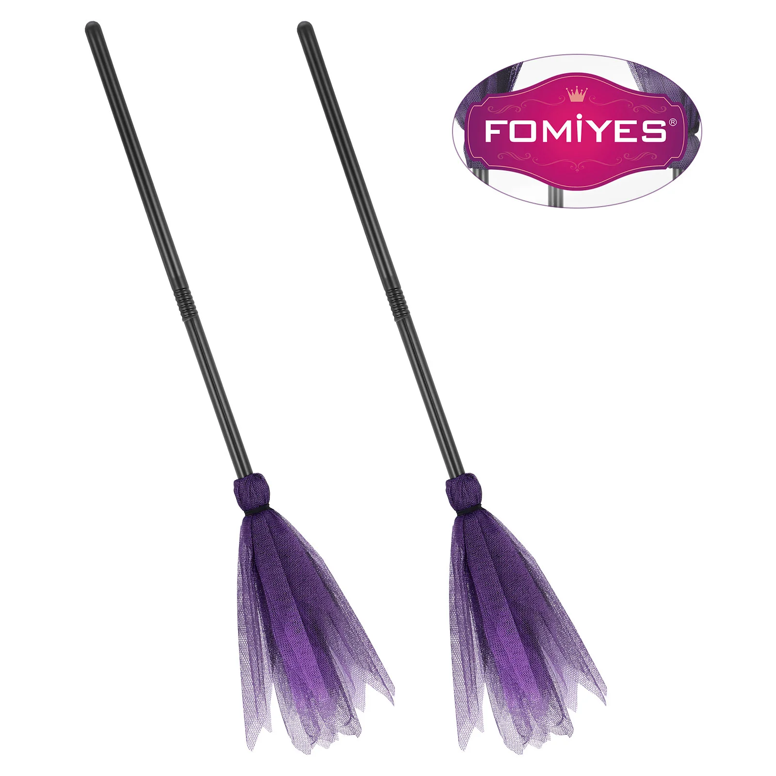 2 Pcs Halloween Broom Witch Broomstick Props 90x14cm Decor for Kids Costume Party Haunted House Stage Sweep Premium