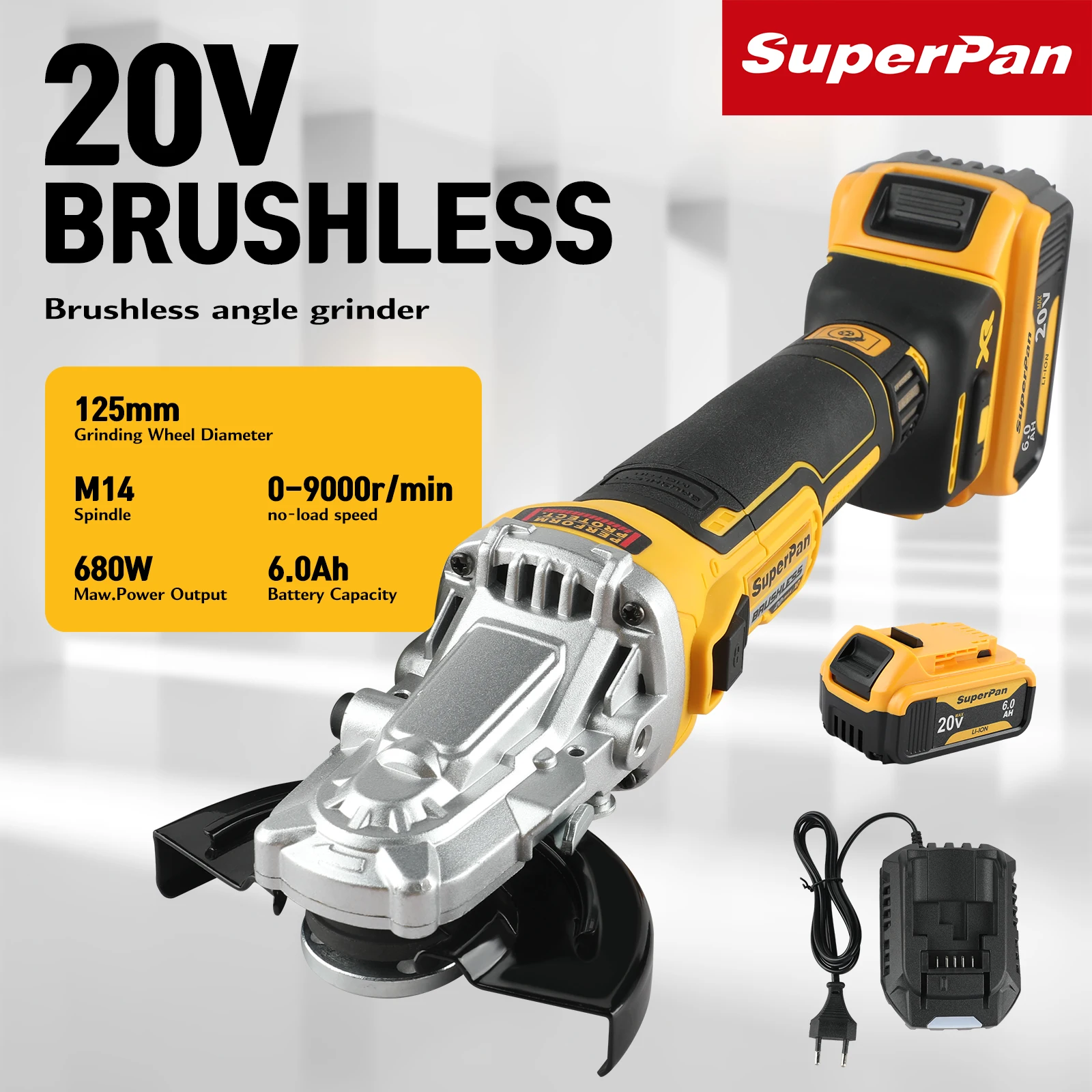 

Superpan DCG405 100/125mm 18V lithium Handheld Grinding battery brushless flat head angle grinder tool cutting machine