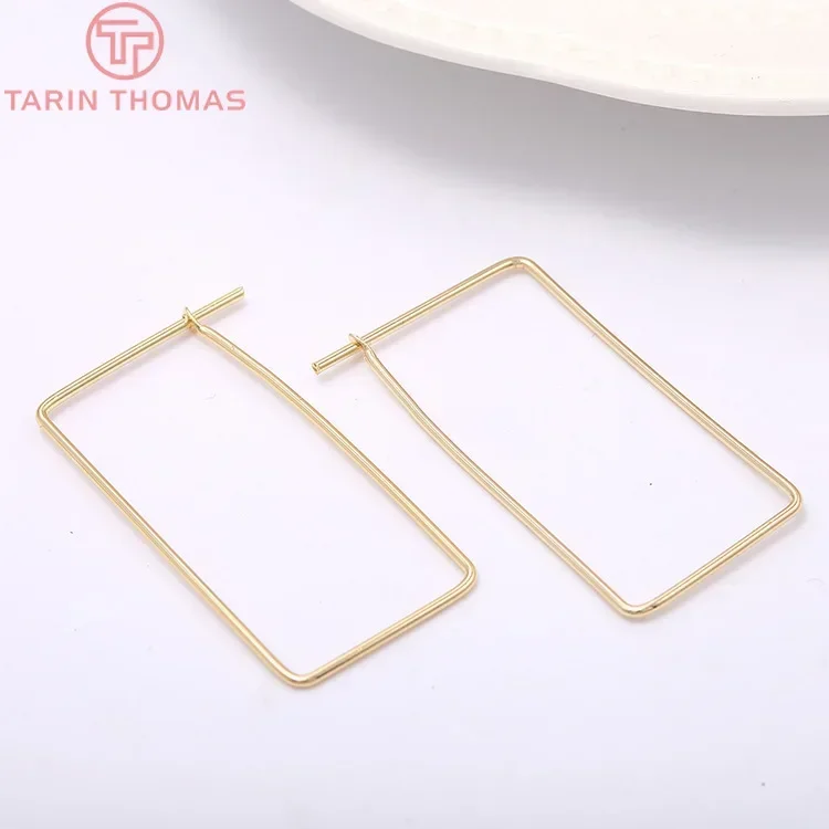 (2638)10PCS 22x40MM Thickness 1MM 24K Gold Color Plated Brass Rectangle Stud Earrings High Quality DIY Jewelry Making Findings