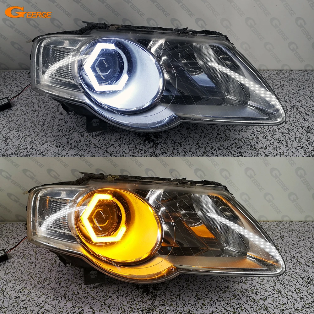 Dla Volkswagen VW Passat B6 Magotan Ultra Bright A/W Switchback Turn Signal Cotton Hexagon Hex LED Angel Eyes Halo Rings Light