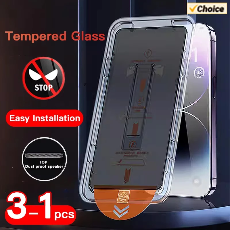 1-3PCS Privacy Anti-Spy Tempered Glass For iPhone 16 15 14 13 12 11 Pro Max Plus Auto-Dust Removal Mini Screen Protector